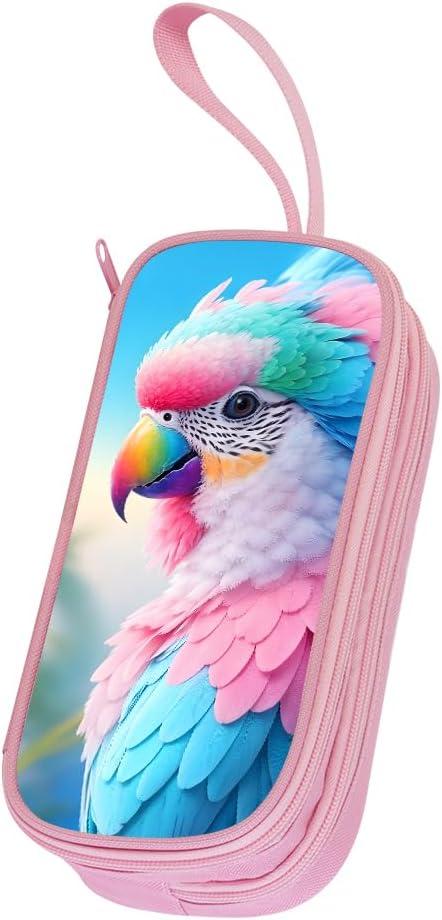 Pencil Case for Girls,Multi-Slot Large Capacity Pencil Pouch with Soft Zipper, Durable Pen Box Parrot