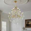 French Country Brass Gold Crystal Chandelier 2 Tier Dia31.5, 15-Lights Gold