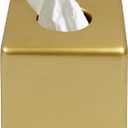 Square Tissue Box Cover Decorative Kleenex Box Holder for Bathroom & Living Room with Handcrafted Texture (Gold)