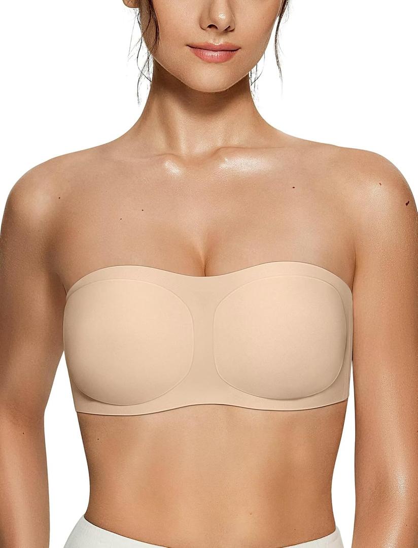 Vertvie Womens Strapless Bra Jelly Push Up Seamless Bandeau Bra Wireless Non Slip Silicone Tube Top Bras Padded Bralette (XS)