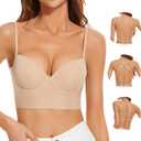 Low Back Bras for Women, Seamless Underwire Invisible Backless Bra, Multi-Way Convertible Straps Low Cut Bras Halter Bra (32C, Nude)