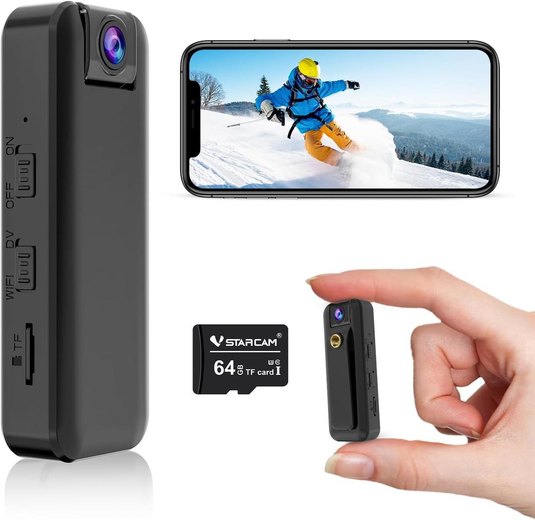 VSTARCAM 2K Mini Body Camera with Audio & Video Recording, Battery Powered POV Cam with 64G Card, Wearable Personal Portable Cameras Recorder DV, 180Lens Rotatable with IR Night Vision for Security