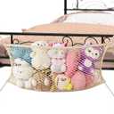 Stuffed Animal Storage Net for Kids, Bedside Toy Organizer Net - Neatly Store Your Stuffed Animals, Cotton Bedside Stuffed Animal Storage Net with Tether, Stretches up to 35 Inches, Beige