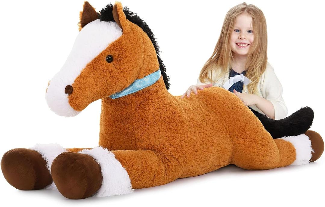 MaoGoLan Large Horse Stuffed Animal for Boy, Big Horse Plush Toy for Girl Boy, Ridable Stuffy Pony for Kid, Stuffed Pony Plush Pillow for Easter Birthday Gifts Baby Shower Party Favor, 47 inches, Tan (Brown)