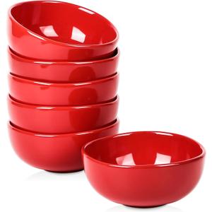 Vicrays Ceramic Cereal Bowls Set - Porcelain 26 Ounce Soup Salad Bowls Set - Rice Dessert Cream Bowls Set - Chip Resistant Dishwasher Microwave Safe - Set of 6 (Red)