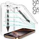 EZ-GLAZ 4-Pack Screen Protectors for iPhone 16 Pro Max[6.9"] Transparent HD Clear with Flawless Fit Kit + 2-Pack Camera Lens Protector, 15-Second Bubble-Free Installation, 9H Hardness, 12FT Military Grade Shatterproof, Scratch Resistant, Tempered Glass
