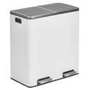 mDesign Metal Steel 16 Gallon/60-Liter, Large Dual Compartment Step Trash Can; Double Bin Trash Can/Recycler Combo for Kitchen; Holds Garbage, Recycling; Features Two Removable Liner Buckets - White