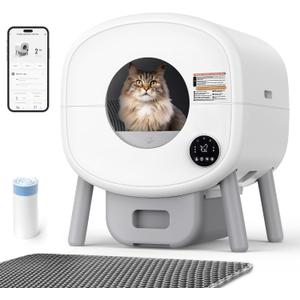 Fsitego Self Cleaning Cat Litter Box: 76L Extra Large Automatic Litter Box for Multiple Cats, Odor-Free, Smart App Control, Ambient Light Waste Disposal (Elegant White)