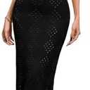 Fisoew Womens Crochet Swimsuit Cover Up Sleeveless Halter Neck Sexy Bodycon Backless Summer Knit Beach Vacation Maxi Dress, L