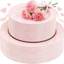 FLOWERCAT 100PCS Pink Plastic Plates - Heavy Duty Pink Party set Disposable serve for 50 guests -10 inch Dinner + 7 inch Dessert/Salad Plates for Easter,Birthday Party,Mother's Day