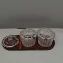 Glass Plaid Pattern Sugar Bowl Seasoning Jars with Lid Spoon and Tray 10oz Set of 3