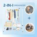 JIUYOTREE Metal Clothing Rack with Wheels, 43.3 Inches Rolling Clothes Garment Coat Rack with Bottom Shelf, Clothing Rack for Hanging Clothes, Coats, Skirts, Shirts, Sweaters, White