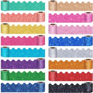 Qeeenar 16 Rolls 263 ft Bulletin Board Borders Scalloped Border Trim Colorful Bulletin Board Strips Classroom Decoration Strips Decorative Poster for School Decor(Cute Color)