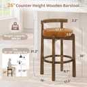 LUE BONA Counter Height Bar Stools Set of 2, 26" Leather Upholstered Low Back Bar Chairs with Rubberwood Frame, Round Seat & Footrest, Mid Century Kitchen Island Stools, Whiskey Brown-Walnut Color