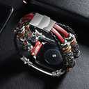 Compatible with Apple Watch Band 46mm 45mm 44mm 42mm 41mm 40mm 38mm 49mm, iWatch Series 10/9/8/7/SE/6/5/4/3/2/1/Ultra, Leather Boho Bracelets Jewelry Multilayer Metal Cuff Retro Strap for Men&Women