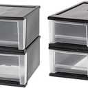 IRIS 17 Quart Stacking Drawer, 4 Pack, Black with IRIS 7 Quart Stacking Drawer, 4 Pack, Black