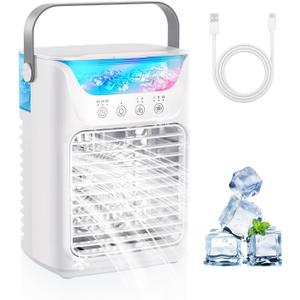 Portable Air Conditioners, 3 In 1 Personal Evaporative Air Cooler Humidifier, Mini Air Conditioner Fan with 3 Timer, 3 Speeds, 2 Cool Mist Modes, Desktop Cooling Fan For Room Camping Office Car