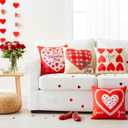 Ishua 4pcs Heart Pillow Covers, 18 x 18 Inch Valentine's Day Pillow Cases, Red and White Valentines Day Pillow Covers for Couch Sofa