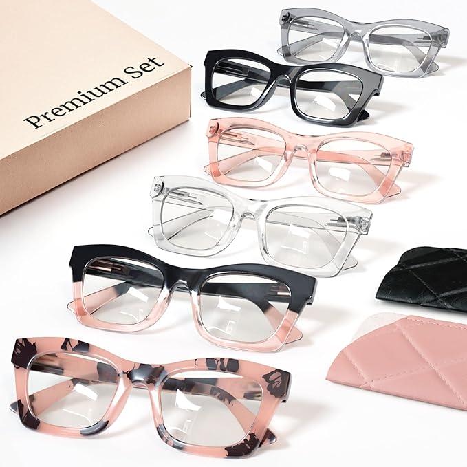 CCVOO Stylish Reading Glasses for Women, Eyeglasses, Blue Light Readers for Women, Computer Eye Glasses, Cheaters , Pack of 6 +1.25
