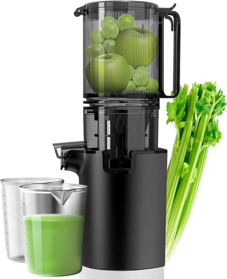 Cold Press Juicer, 5.3" Wide Feed Chute Juicers with 350w Power Motor, Slow Masticating Juicer Machine with High Juice Yield for Whole Vegetables & Fruits, Easy to Clean, Grey(pro)
