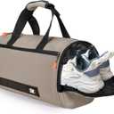 C&F BOGMOST Small Gym Bag for Women & Men,Small Lightweight Duffel Bag Carry On Bags Mini Duffel Travel Bag Waterproof Sports Bags for Workout/Sport/Travel, Khaki,with Shoes Compartment