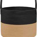 JMvicyroam 65L Extra Large Blanket Basket for Living Room - Woven Cotton Rope Laundry Hamper with Reinforced Handles - Storage Bin for Pillows, Comforters & Toys - Machine Washable,Black&Jute