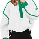 Panadila Womens Half Zip Sherpa Fleece Pullover Soft Oversized Sweatshirt with Pockets Warm Fuzzy Sweater (X-Small, White Green Combo)