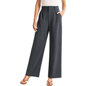 Sarin Mathews High Waisted Wide Leg Pants for Women Business Casual Dress Pant Palazzo Long Work Trousers with Pockets (Gray, L)