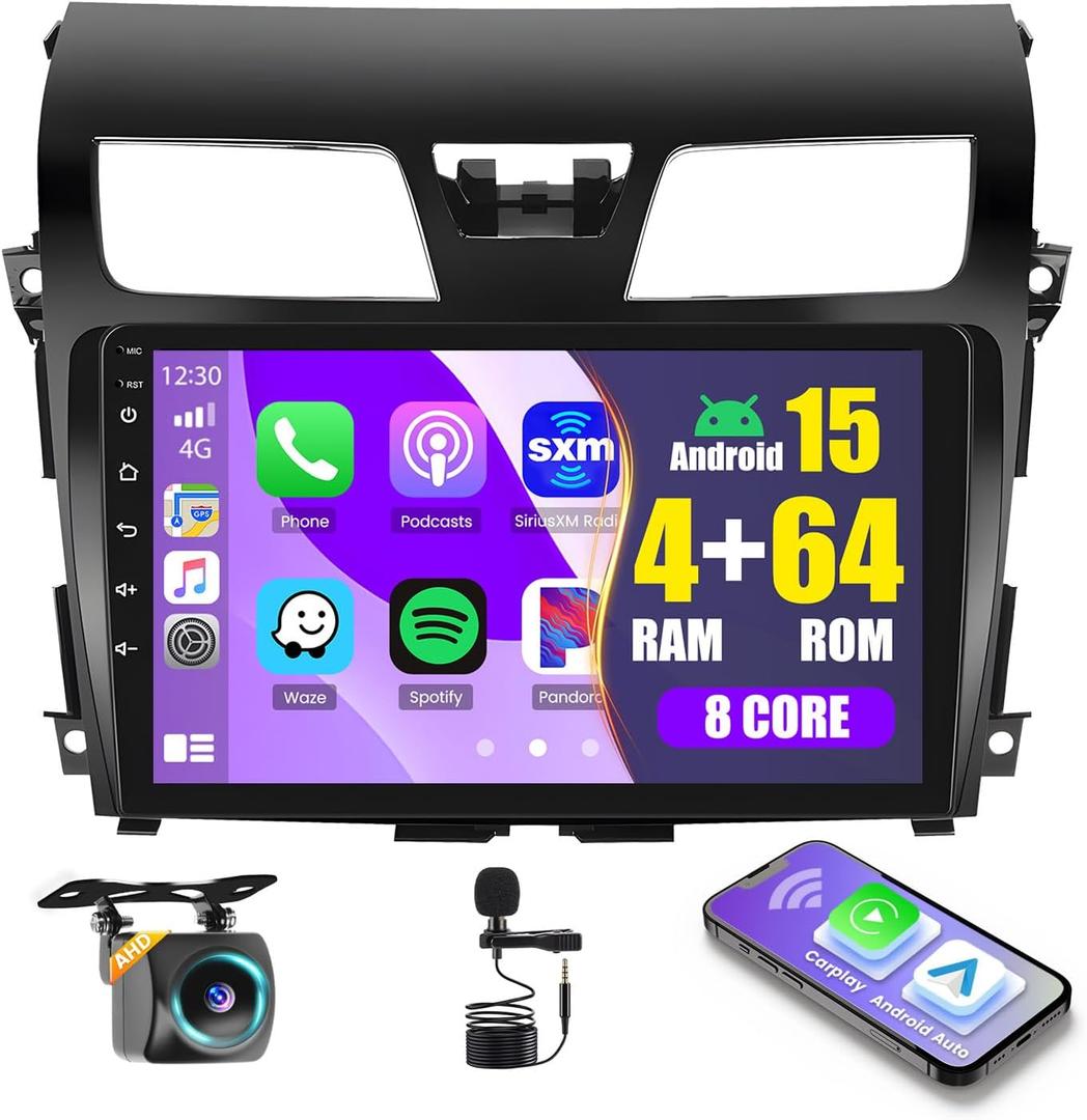 [8 Core 4G+64G] Radio for Nissan Altima 2013-2015, 10.1 Inch IPS Touch Screen for Altima Car Stereo with Wireless Carplay Android Auto, Bluetooth 5.0, 32 EQ, GPS, 5G WiFi, 59UI + Backup Camera