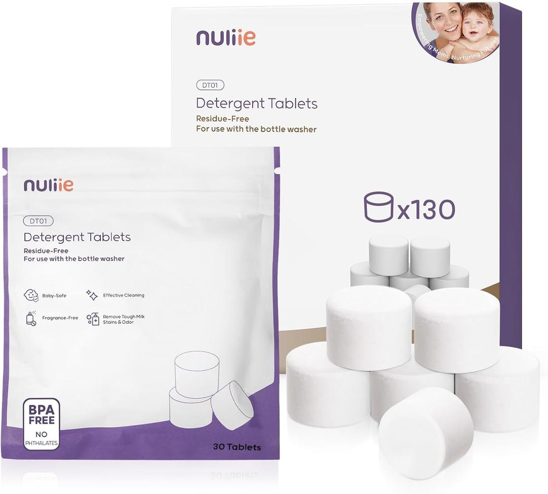 Nuliie 130 PCS High-Efficiency Detergent Tablets for Momcozy KleanPal Pro, Baby Brezza Pro, GROWNSY EaseClean Bottle Washer, Remove Milk Residue & Odor, Gentle Formula Safe