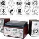 LoopTone Vinyl Record Player with Dual 15W External Speakers 9 in 1 3 Speed Bluetooth Vintage Turntable CD Cassette Player AM/FM Radio USB Recorder Aux-in RCA Line-Out