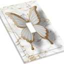 Decorative Light Switch Covers White-Gold 3D Butterfly & Abstract Marble Single Toggle Light Switch Cover Plate 1 Gang Outlet Covers Wall Plate Luxury Abstract Modern Dimmer Faceplate Bedroom