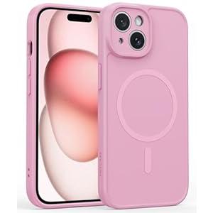 FNTCASE for iPhone 15 Phone Case: Magnetic Slim Shockproof Anti-Scratch Matte Phone Cover - Full Covered Camera Protection Anti-Slip Drop Proof Silicone Cellphone Case (6.1 Inch/Pink)