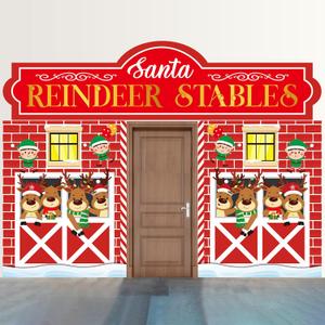 HunnmingRe 3 Pcs 157" Large Christmas Classroom Door Decorations Christmas Reindeer Stables Party Porch Banner Front Door Cover Xmas Background for Office Decorations Photo Background