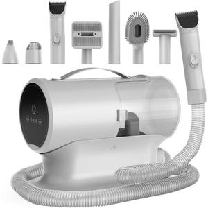AIRROBO Dog Grooming Vacuum and Kit with Clipper Nail Trimmer Grinder, 12000Pa Pet Vacuum for Shedding Grooming, 2L Large Capacity Dog Hair Vacuum with 8 Pet Grooming Tools, PG100 Plus (Light Gray-8-in-1)