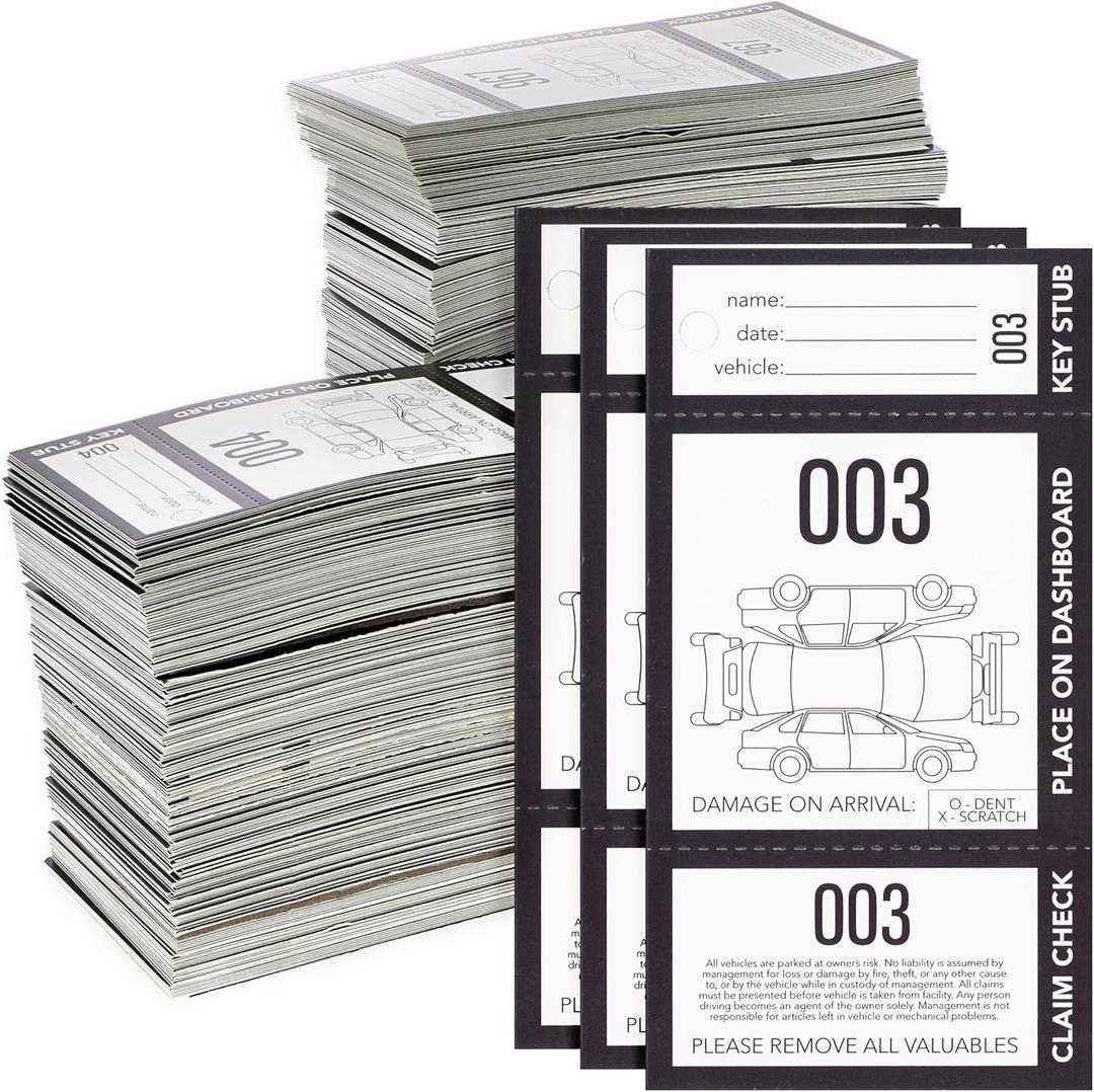 Juvale Valet Tickets 3-Part Paper - 2,000 Count (000-999) 2 Boxes - 2.83 x 5.5 in Cardstock - Perforated Stubs for Dashboard, Key, Claim & Events
