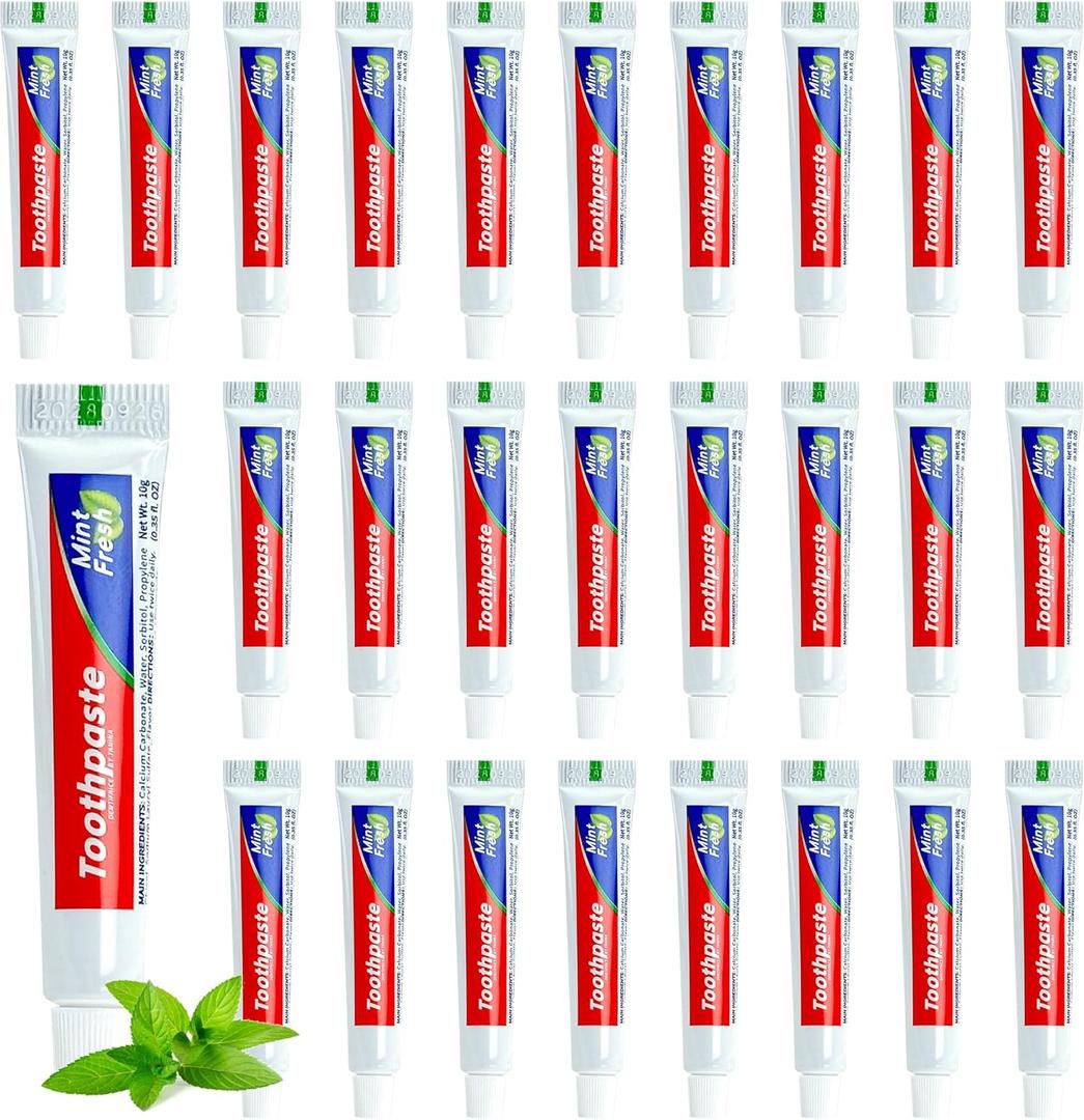 100 Tubes Travel Size Toothpaste in Bulk, Mini Small Toothpaste Mint Flavor Toothpastes for Guests Homeless Hotel Charity Toiletries Camping, 0.35oz/10g