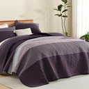 Litanika California King Quilt Set Purple and Grey - Cal King Oversized Stripe Comforter Bedspreads & Coverlets - Soft Lightweight Quilted Bedding Set for All Season(1 Quilt, 2 Pillowcases)