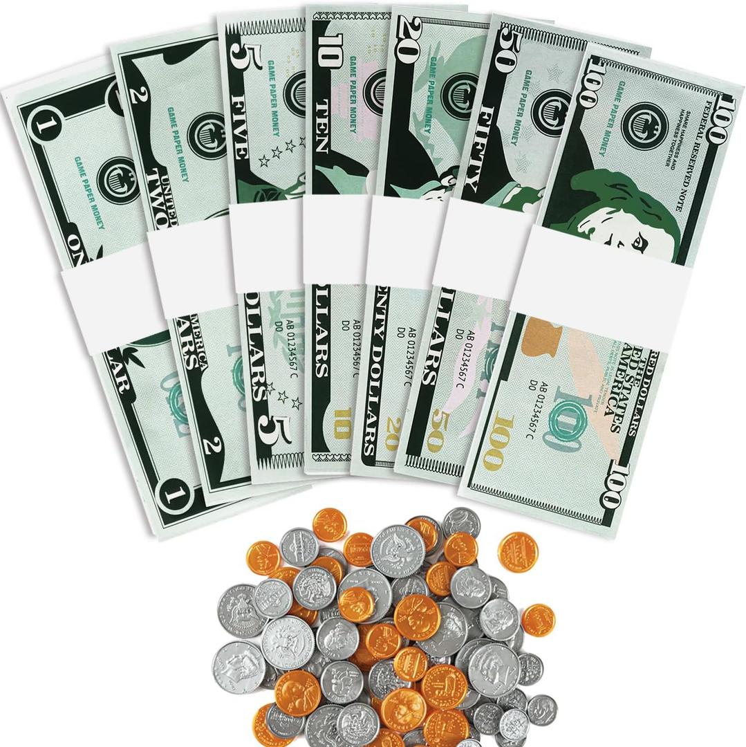 195Pcs Play Money Teaching Math Sets,Number Learning Education Play Money for Kids 3-8 Year Old Teaching, Number Learning Education Toys for Kids Develops Early Math Skills, Preschool Math Games