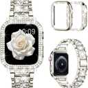 Mosonio Compatible with Apple Watch Band 38mm 40mm 41mm 42mm 44mm 45mm 46mm 49mm with 2 Pack Case Women, Jewelry Replacement Metal Bands Strap with Bling PC Protective Case for iWatch Ultra SE Series 11/10/9/8/7/6/5/4/3/2/1 (Starlight)