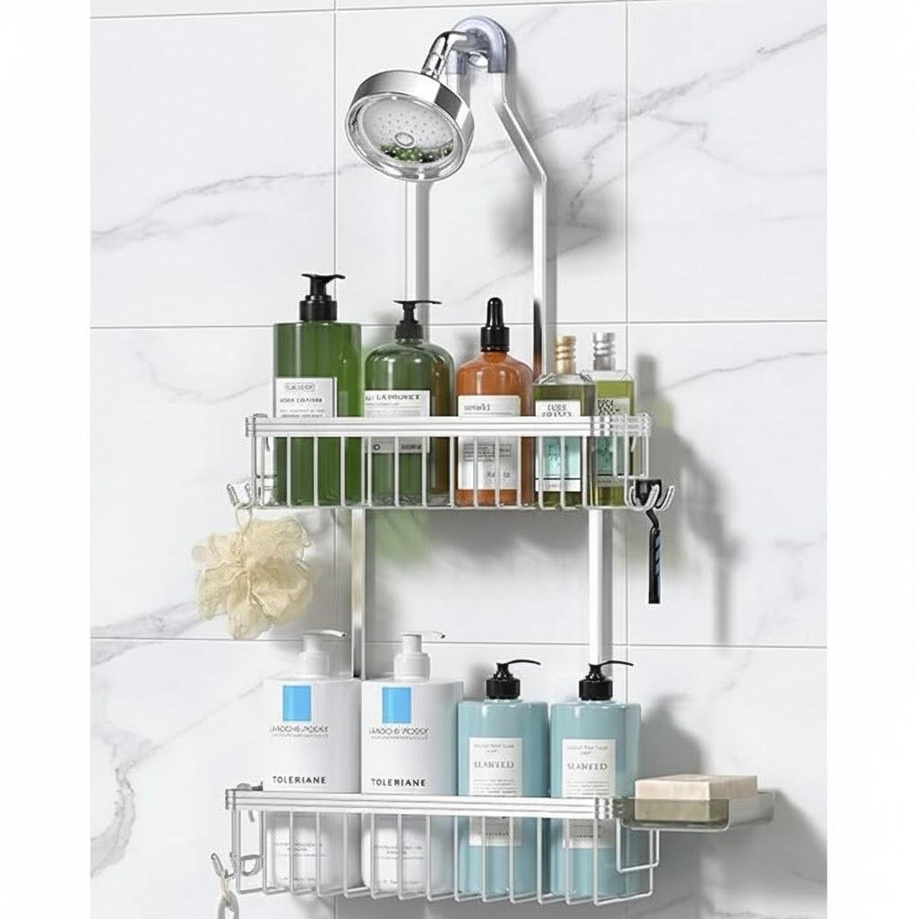 YASONIC Shower Caddy Hanging, Never Rust Shower Organizer Hanging, Aluminum Shower Racks for Inside Shower with Hooks for Razor, Bathroom Organizers and Storage with Soap Holder, Bright Silver 