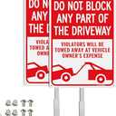 T&R Large Do Not Block Any Part Of The Driveway Sign with 36" Stake for Outside - 2 Pack - 14"x10" .040 Rust Free Heavy Aluminum, Reflective, 6 pre-drilled holes,Includes Matching Screws & Wrench, Easy to Mount