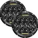 7 Inch Led Headlight Round H6024 Led Headlight DOT Approved Hi/Lo Beam DRL Black Headlights Compatible With Jeep Wrangler JK JKU TJ LJ CJ Compatible With Chevy, Ford and Mazda Miata, etc., Black (3 modes)