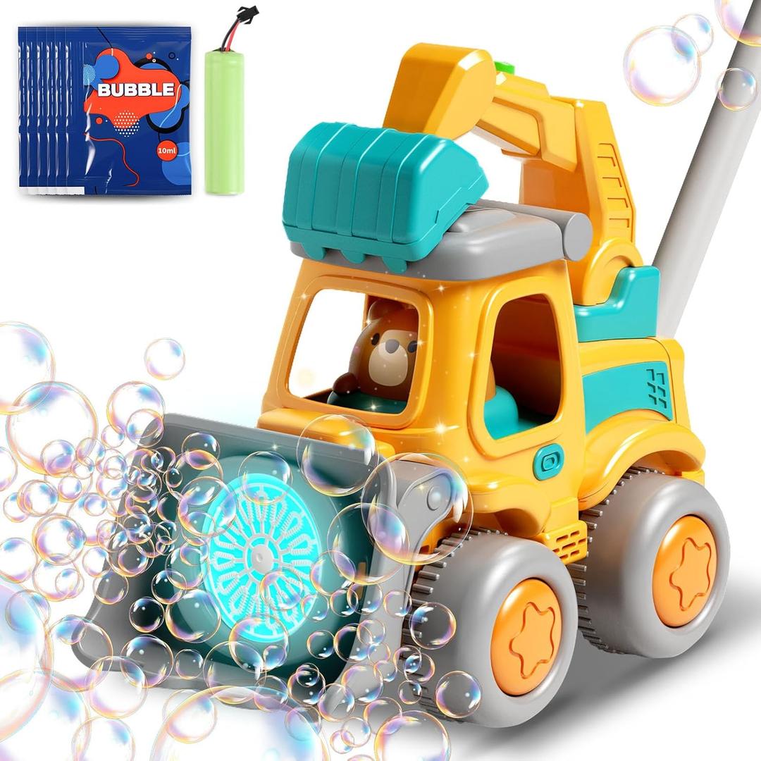 Bubble Machine Toddler Toys,CreatiMachi Engineering Vehicle Bubbles Lawn Mower Kids Toy,Ideal Gifts for 1,2,3 Year Old Boy,Girl,Baby Birthday,Grill,Rechargeable,Safe Summer Outdoor Toys,Yellow
