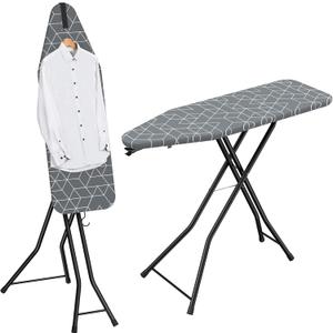 LyriFine Ironing Board, 2-in-1 Ironing and Steaming Board, Sturdy Steel Frame Iron Board with Non-Slip Feet, Heat Resistant Cover Iron Board, Foldable Compact Ironing Board with Hook, 14 x 43 Gray