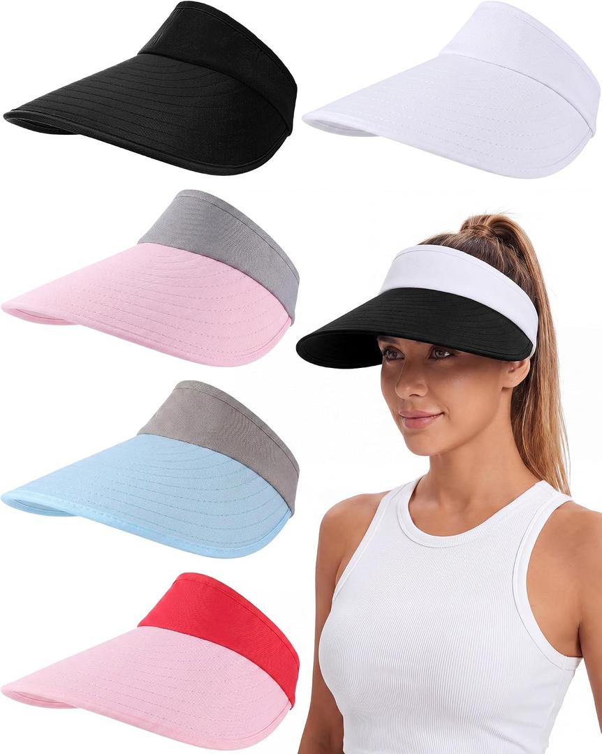 Unittype 6 Pcs Sun Visor Hats for Women, Wide Brim Sun Visor Hat Large Wide Hat Bulk UV Protective Golf Beach Sport Cap