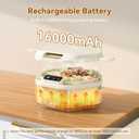 Cordless Electric Lunch Box, 1L Heated Lunch Box, 16000mAh Battery Powered, Fast Heating, 3-Compartment Tray, Portable for Car, Truck, Office, Camping