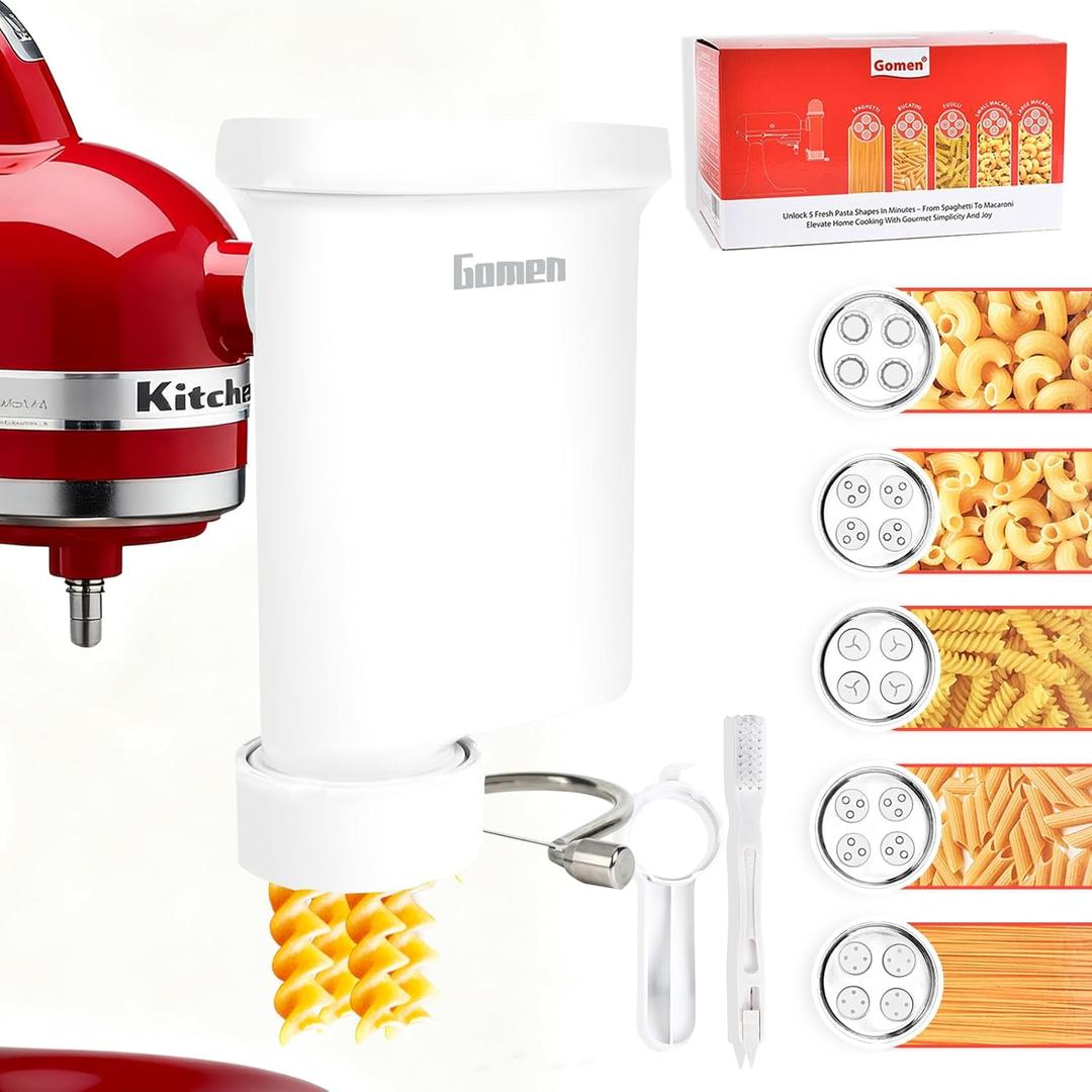 Pasta Attachment for Kitchenaid Stand Mixer, Pasta Press Attachment for KitchenAid Stand Mixer - Durable Pasta Maker with 5 Upgraded Plastic Plates for Homemade Spaghetti & Macaroni