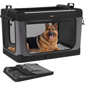 Feandrea Collapsible Dog Crate, 42-Inch Portable Dog Travel Crate for Large Dogs, Oxford Fabric Pet Carrier with 4 Mesh Doors, Handles, Storage Pocket, Water Bottle Holder, Ink Black UPDC021B01