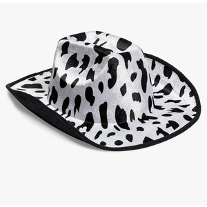Zodaca Cow Print Cowboy Hat for Men, Women, Western Cowgirl Hat for Halloween Costume, Birthday Party (Unisex, Adult Size, Black)
